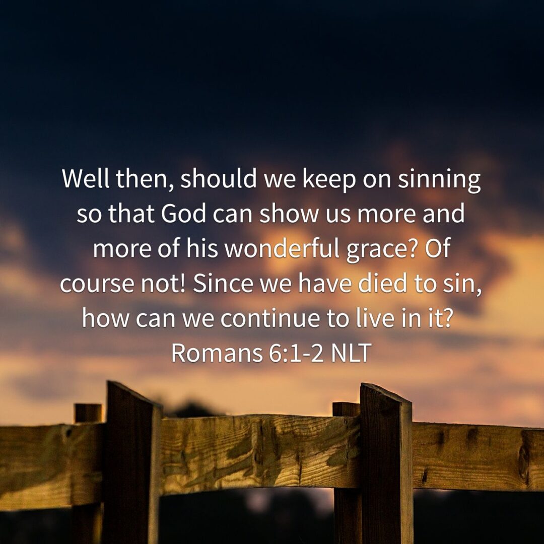 Romans 6:1-2 NLT Well then, should we keep on sinning so that God can show us more and more of his wonderful grace? Of course not! Since we have died to sin, how can we continue to live in it? - Romans 6:1-2 NLT