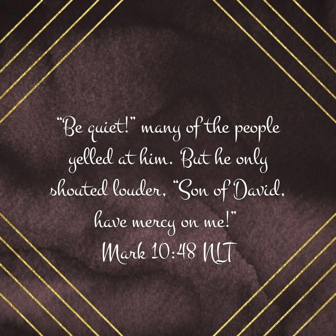 “Be quiet!” many of the people yelled at him. But he only shouted louder, “Son of David, have mercy on me!” - Mark 10:48 NLT
