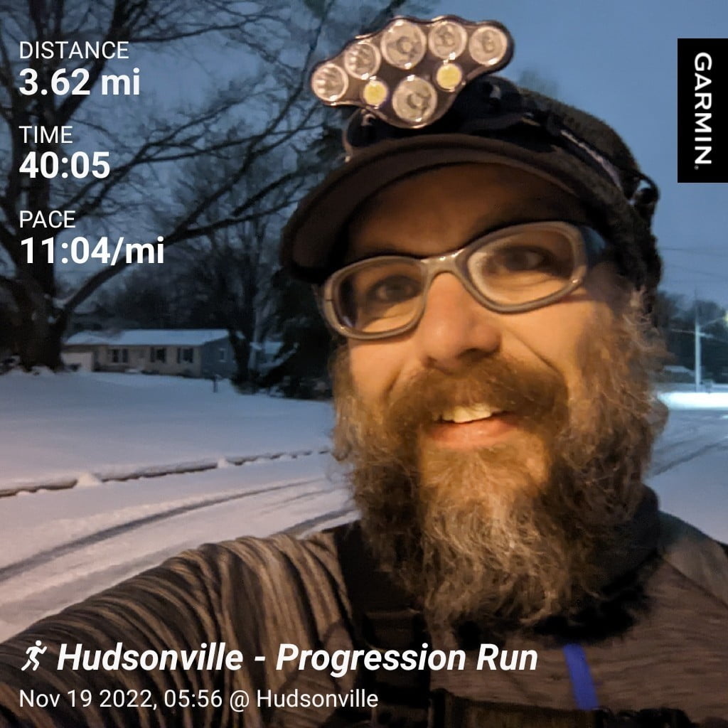 Distance: 3.62 miles, Time: 40:05, Pace: 11:04/mi | Hudsonville - Progressive Run
