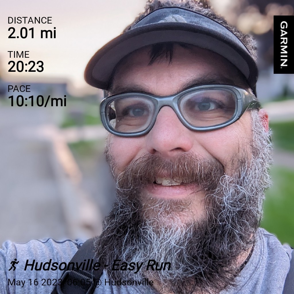 Distance: 2.01 mi, Time: 20:23, Pace: 10:10 min/mile / Hudsonville - Easy Run / Selfie after finishing a Tuesday morning neighborhood run.